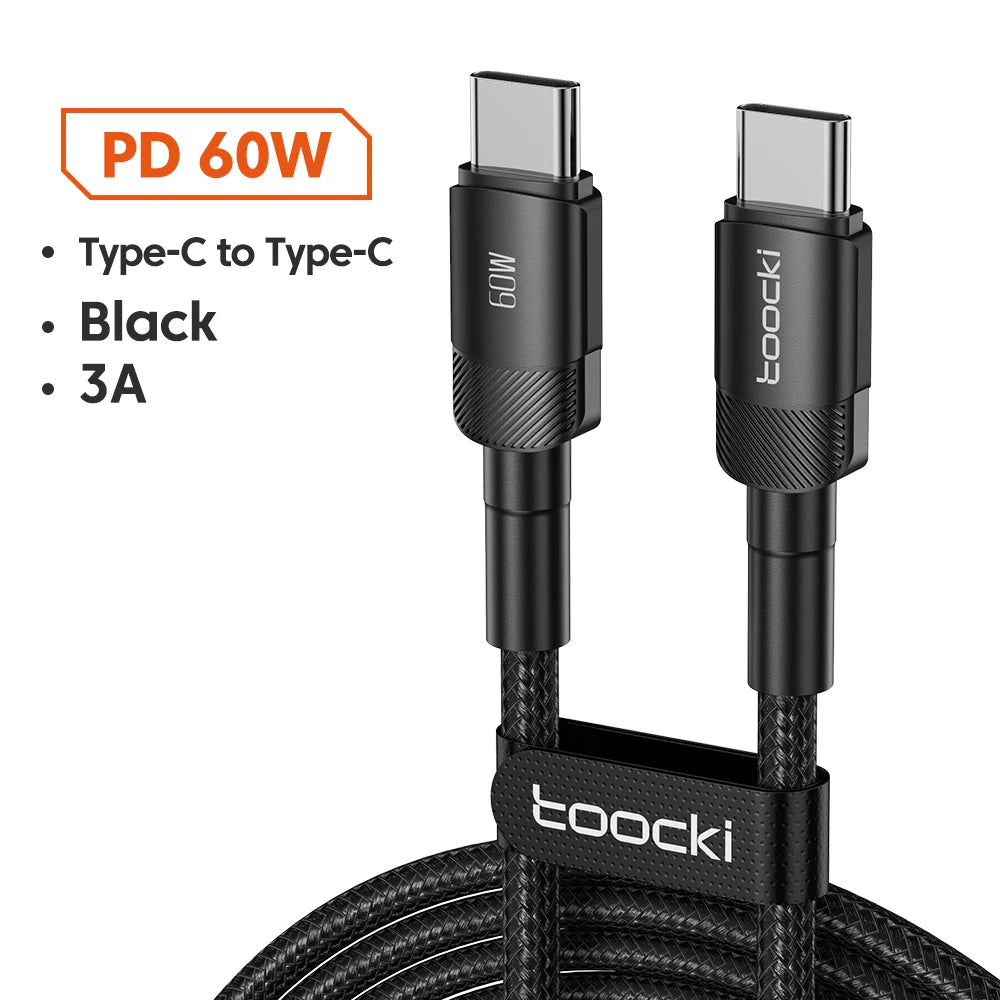 Cavo Toocki 100W USB-C a USB-C: ricarica rapida PD 3.0 / QC 4.0, compatibile con iPhone 15, MacBook, Samsung, Xiaomi.