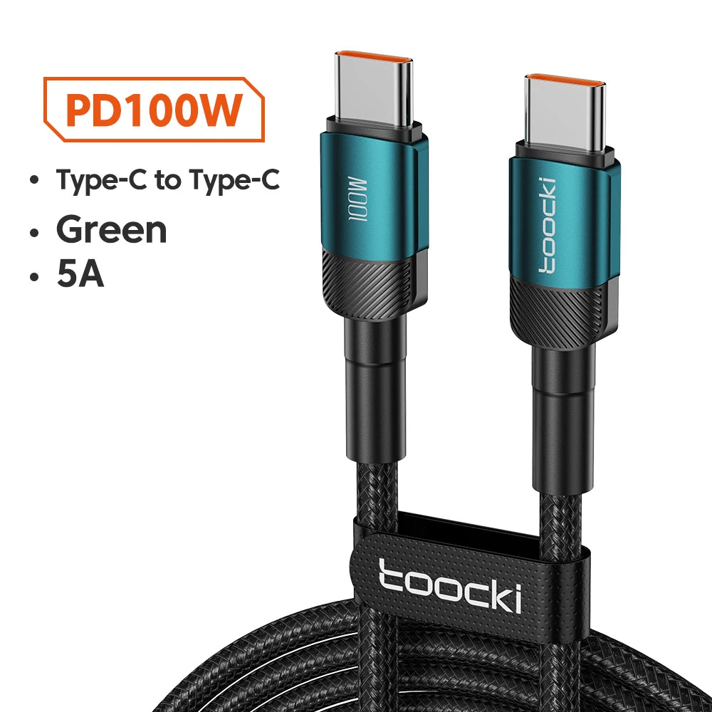Cavo Toocki 100W USB-C a USB-C: ricarica rapida PD 3.0 / QC 4.0, compatibile con iPhone 15, MacBook, Samsung, Xiaomi.