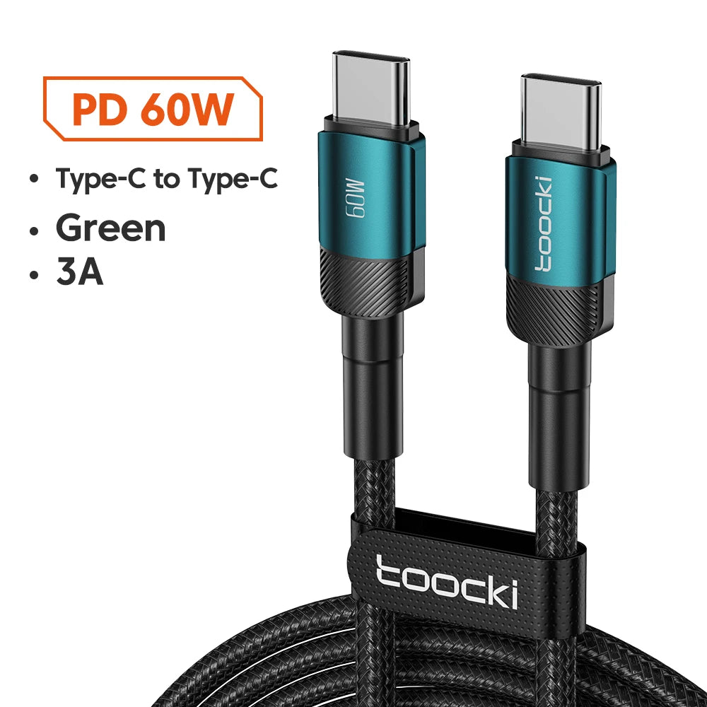 Cavo Toocki 100W USB-C a USB-C: ricarica rapida PD 3.0 / QC 4.0, compatibile con iPhone 15, MacBook, Samsung, Xiaomi.