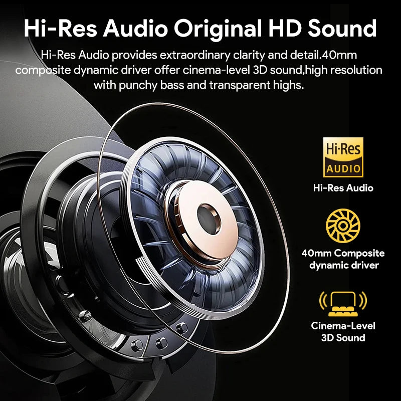 Cuffie wireless QCY H3: audio Hi-Res, over-ear, cancellazione attiva ibrida del rumore 43dB, Bluetooth 5.4, ideali anche per il gaming.