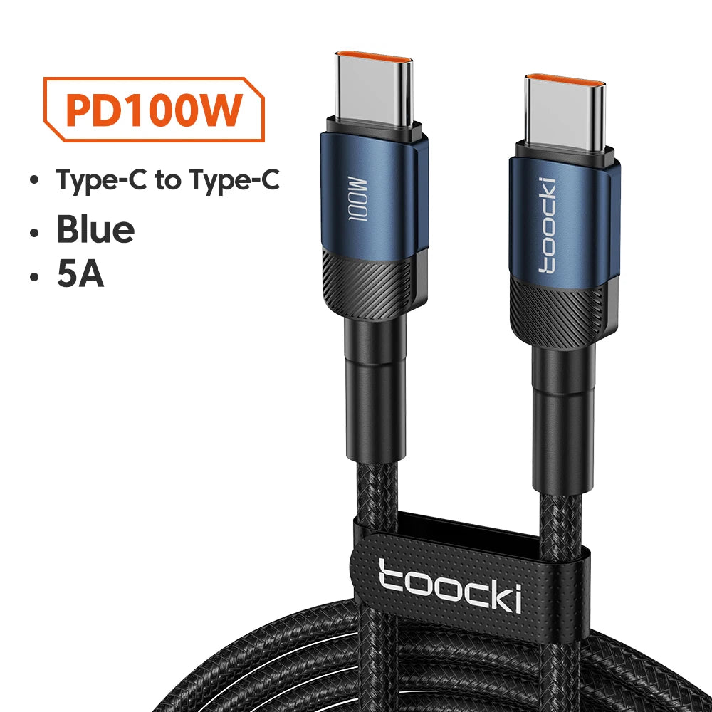 Cavo Toocki 100W USB-C a USB-C: ricarica rapida PD 3.0 / QC 4.0, compatibile con iPhone 15, MacBook, Samsung, Xiaomi.