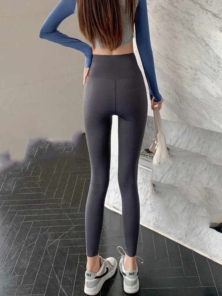 Leggings sportivi donna a vita alta – Pantaloni aderenti alla caviglia, modello slim per yoga e palestra. Design fashion con cucitura a matita, comodi ed eleganti per ogni occasione casual.