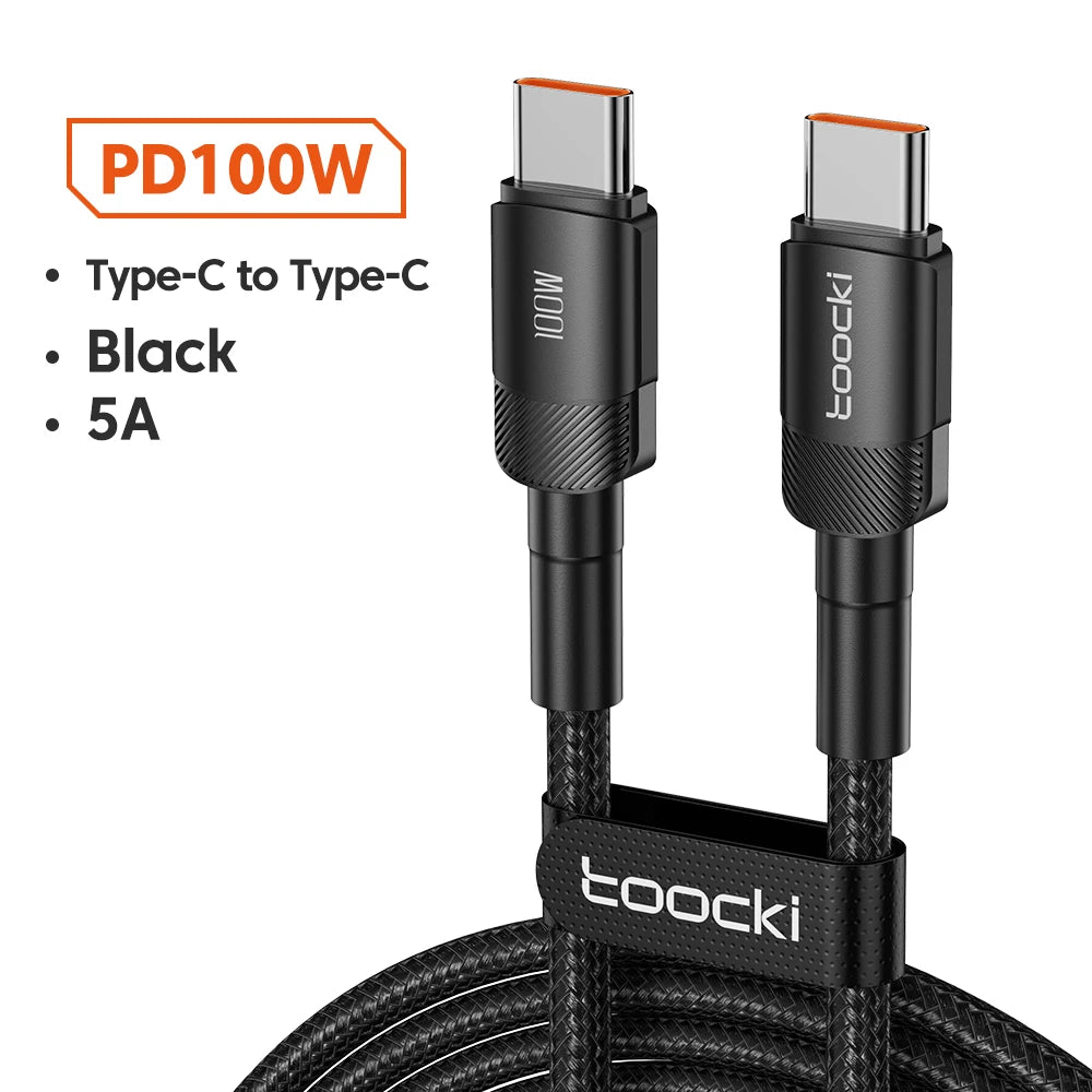 Cavo Toocki 100W USB-C a USB-C: ricarica rapida PD 3.0 / QC 4.0, compatibile con iPhone 15, MacBook, Samsung, Xiaomi.