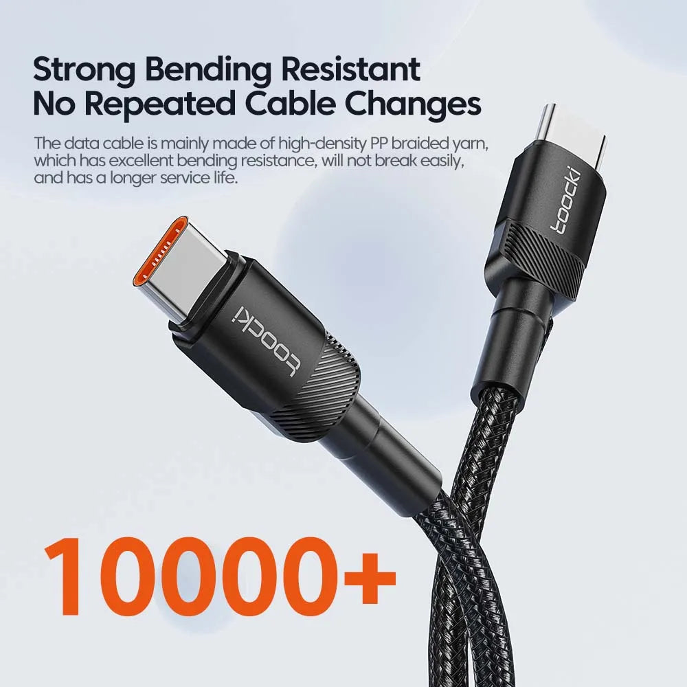 Cavo Toocki 100W USB-C a USB-C: ricarica rapida PD 3.0 / QC 4.0, compatibile con iPhone 15, MacBook, Samsung, Xiaomi.