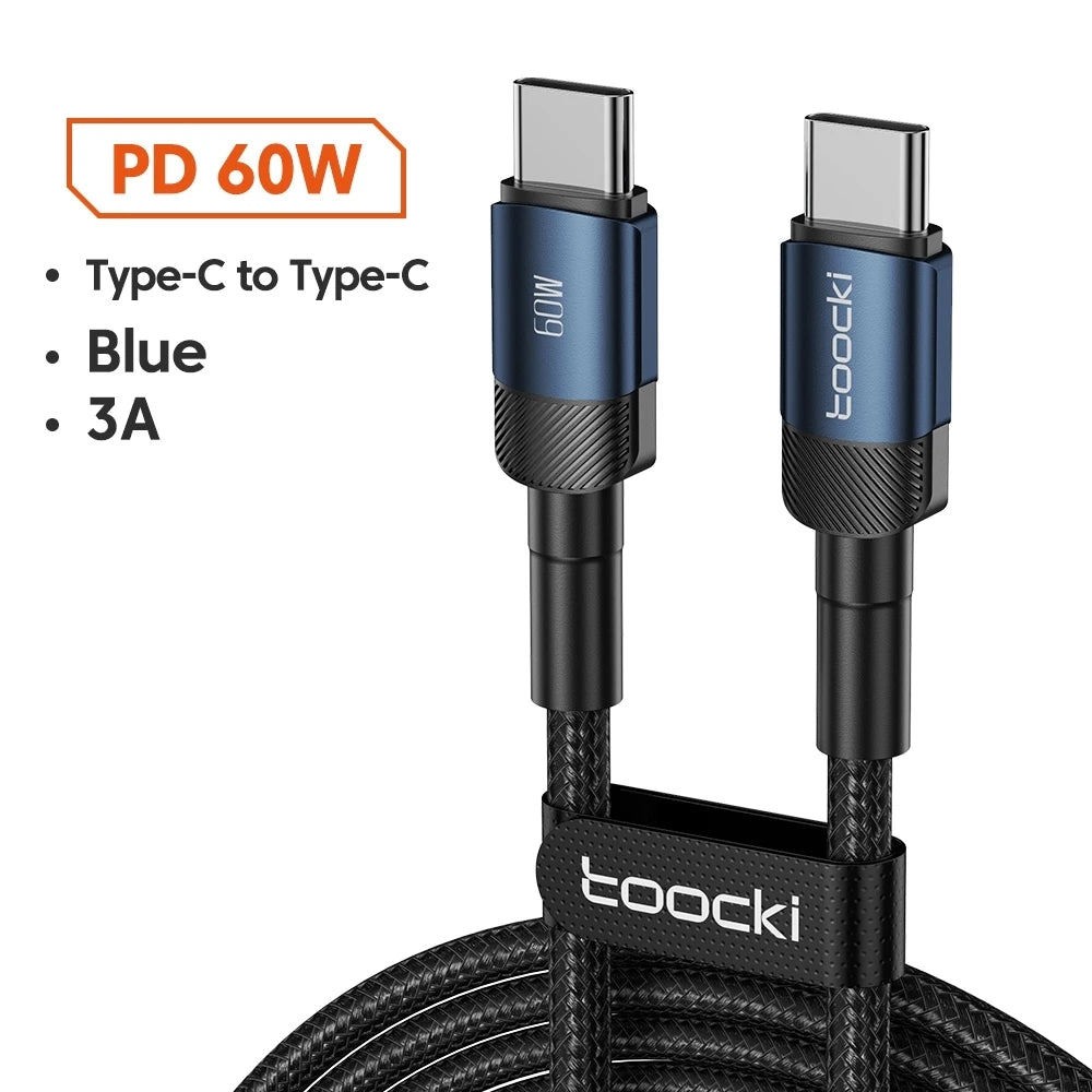 Cavo Toocki 100W USB-C a USB-C: ricarica rapida PD 3.0 / QC 4.0, compatibile con iPhone 15, MacBook, Samsung, Xiaomi.