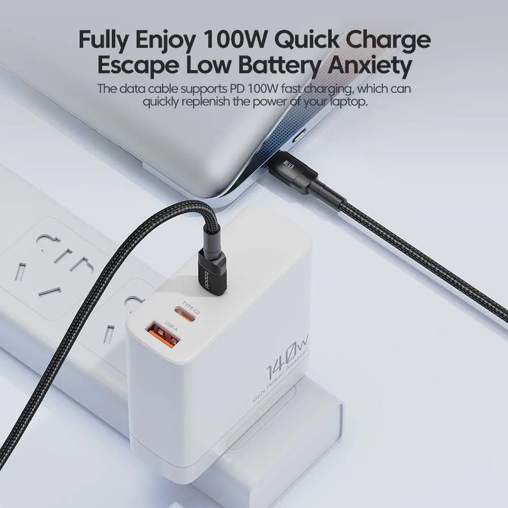 Cavo Toocki 100W USB-C a USB-C: ricarica rapida PD 3.0 / QC 4.0, compatibile con iPhone 15, MacBook, Samsung, Xiaomi.