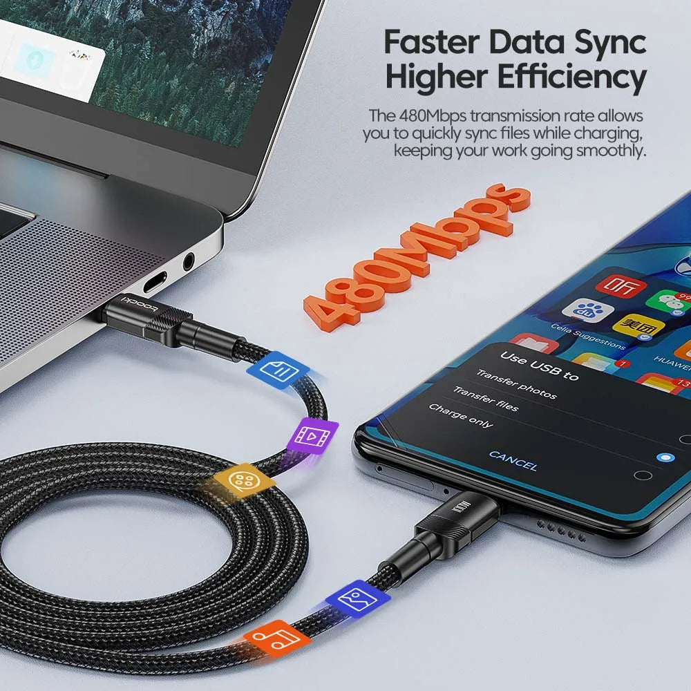 Cavo Toocki 100W USB-C a USB-C: ricarica rapida PD 3.0 / QC 4.0, compatibile con iPhone 15, MacBook, Samsung, Xiaomi.
